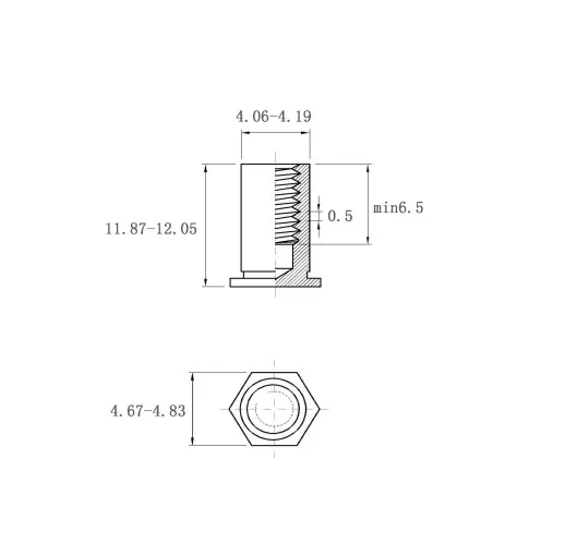 Self Clinching Standoffs-Blind -Threaded Standoffs BSO-M3-12 Metric Sizes Drawing