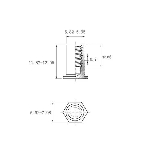 Self Clinching Standoffs-Blind -Threaded Standoffs BSO-M4-12 Metric Sizes Drawing
