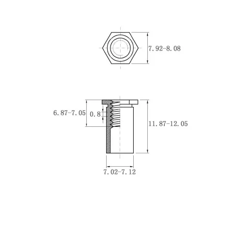 Self Clinching Standoffs Thru-hole Thread Standoffs SOS-M5-12 Metric Sizes Drawing