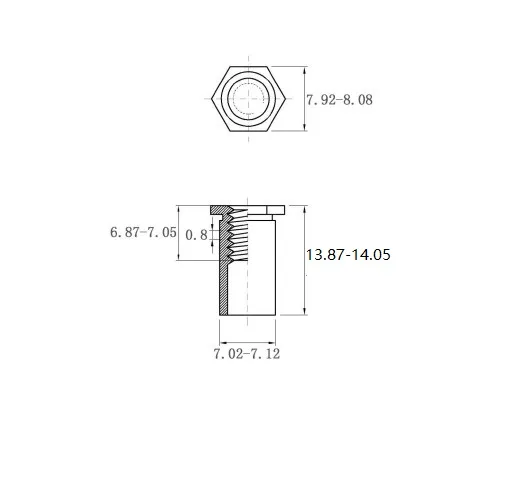 Self Clinching Standoffs Thru-hole Thread Standoffs SOS-M5-14 Metric Sizes Drawing