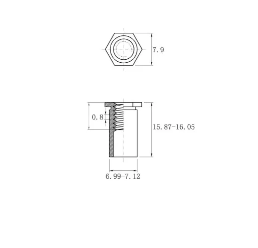 Self Clinching Standoffs Thru-hole Thread Standoffs SOS-M5-16 Metric Sizes Drawing
