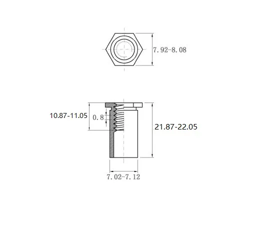 Self Clinching Standoffs Thru-hole Thread Standoffs SOS-M5-22 Metric Sizes Drawing
