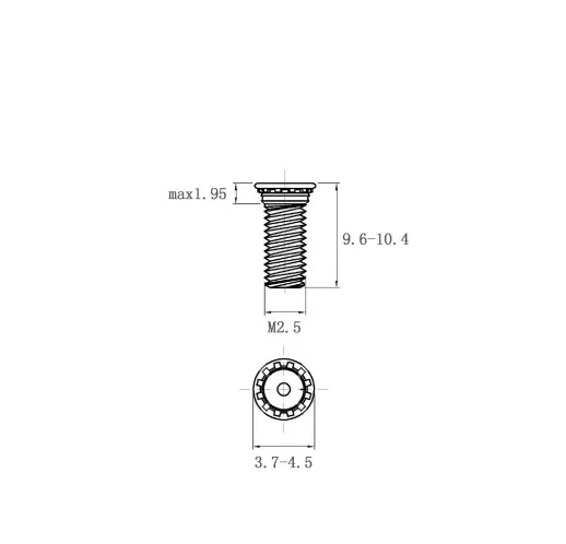 Self Clinching Studs Flush Head FH-M2.5-10 Metric Sizes Drawing