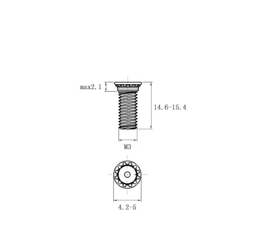 Self Clinching Studs Flush Head FH-M3-15 Metric Sizes Drawing