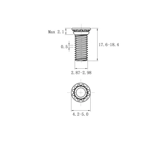 Self Clinching Studs Flush Head FH-M3-18 Metric Sizes Drawing