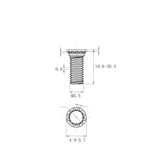 Self Clinching Studs Flush Head FH-M3.5-20 Metric Sizes Drawing