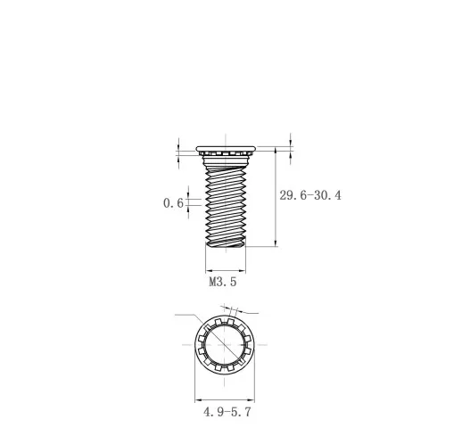 Self Clinching Studs Flush Head FH-M3.5-30 Metric Sizes Drawing