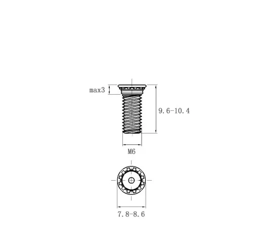 Self Clinching Studs Flush Head FH-M6-10 Metric Sizes Drawing