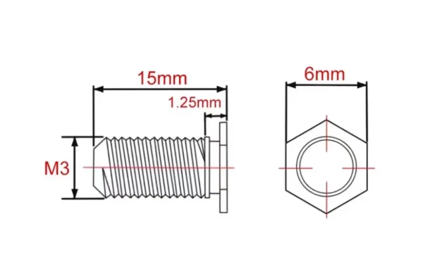 Self Clinching Studs Hexagon Head NFH-M3-15 Metric Sizes Drawing