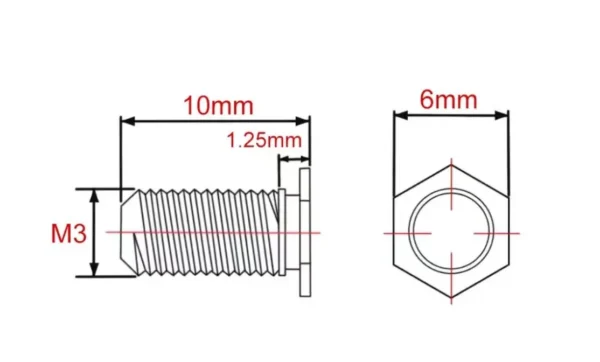 Self Clinching Studs Hexagon Head NFHS-M3-10 Metric Sizes Drawing