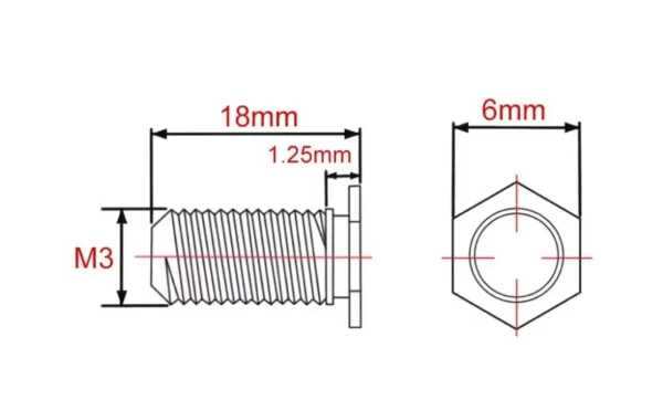 Self Clinching Studs Hexagon Head NFHS-M3-18 Metric Sizes Drawing