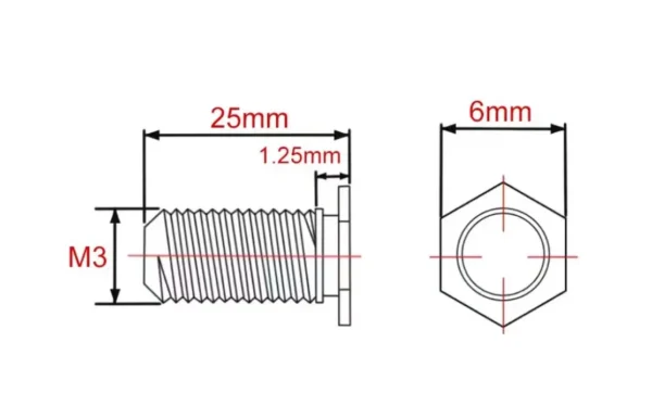 Self Clinching Studs Hexagon Head NFHS-M3-25 Metric Sizes Drawing