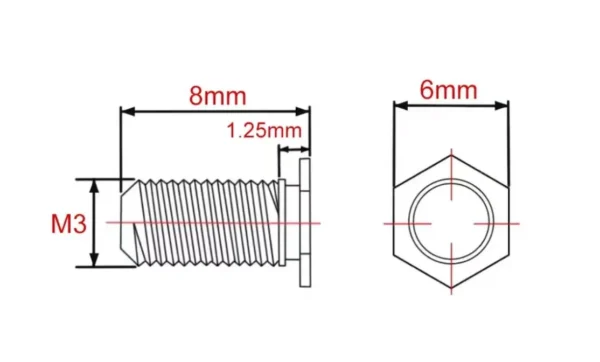 Self Clinching Studs Hexagon Head NFHS-M3-8 Metric Sizes Drawing
