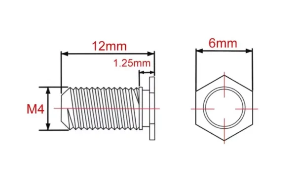 Self Clinching Studs Hexagon Head NFHS-M4-12 Metric Sizes Drawing
