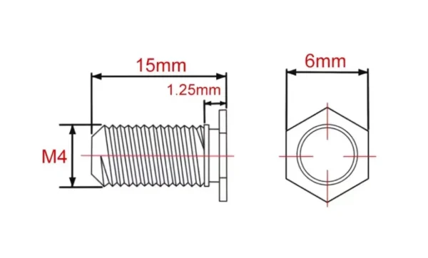 Self Clinching Studs Hexagon Head NFHS-M4-15 Metric Sizes Drawing