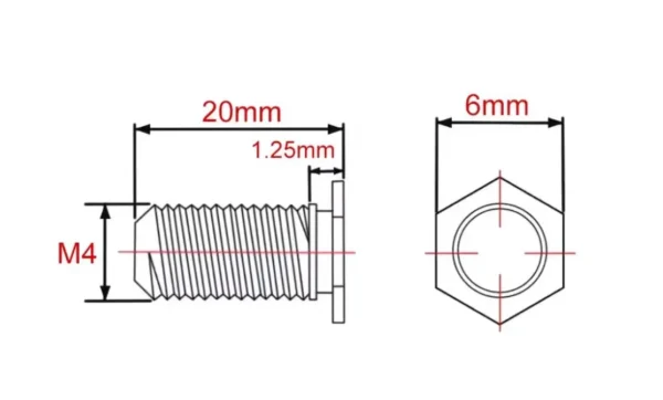 Self Clinching Studs Hexagon Head NFHS-M4-20 Metric Sizes Drawing