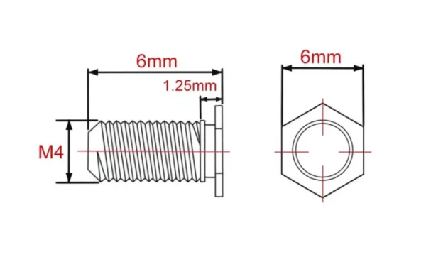 Self Clinching Studs Hexagon Head NFHS-M4-6 Metric Sizes Drawing