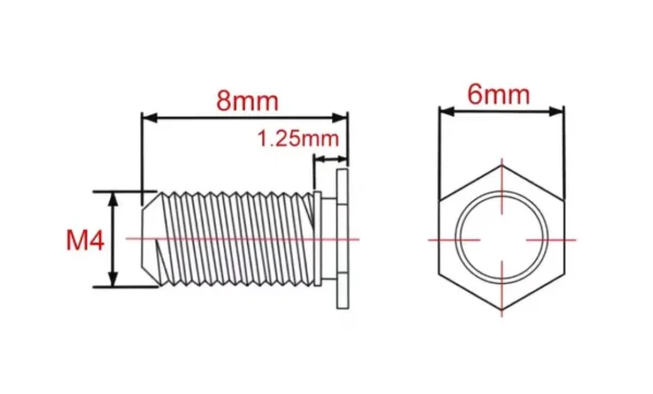 Self Clinching Studs Hexagon Head NFHS-M4-8 Metric Sizes Drawing