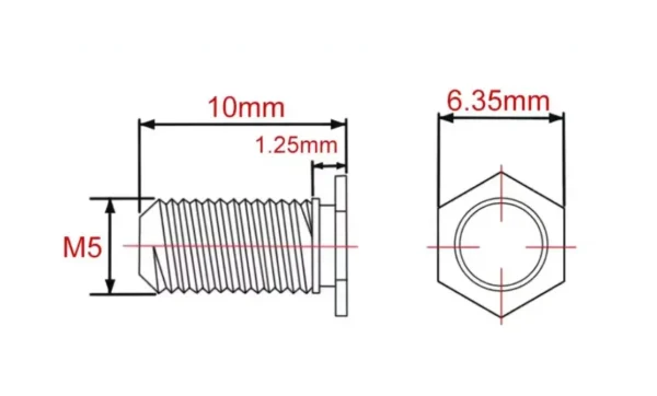 Self Clinching Studs Hexagon Head NFHS-M5-10 Metric Sizes Drawing