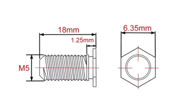 Self Clinching Studs Hexagon Head NFHS-M5-18 Metric Sizes Drawing