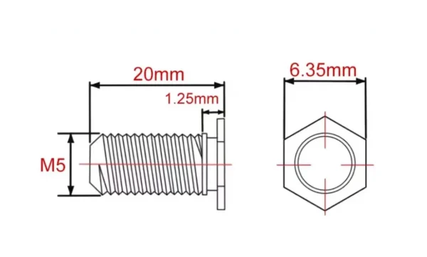 Self Clinching Studs Hexagon Head NFHS-M5-20 Metric Sizes Drawing
