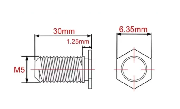 Self Clinching Studs Hexagon Head NFHS-M5-30 Metric Sizes Drawing