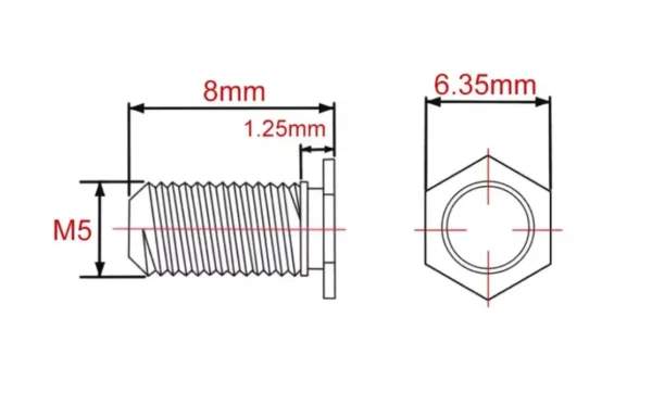 Self Clinching Studs Hexagon Head NFHS-M5-8 Metric Sizes Drawing