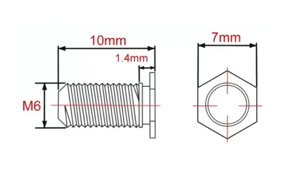 Self Clinching Studs Hexagon Head NFHS-M6-10 Metric Sizes Drawing