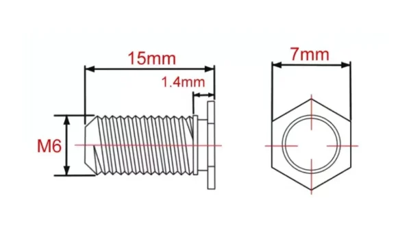 Self Clinching Studs Hexagon Head NFHS-M6-15 Metric Sizes Drawing