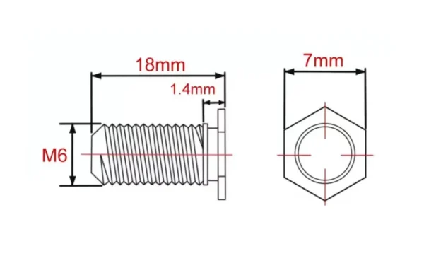 Self Clinching Studs Hexagon Head NFHS-M6-18 Metric Sizes Drawing