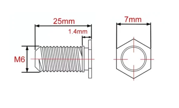 Self Clinching Studs Hexagon Head NFHS-M6-25 Metric Sizes Drawing